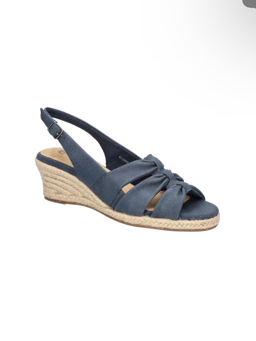 Bella Vita Cheerful Slingback Espadrille Wedge Sandals Navy Linen 6.5 extra wide
